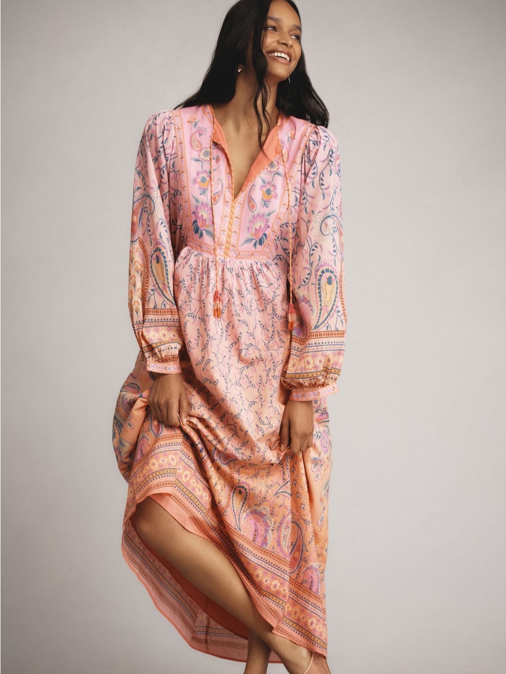 Farm Rio Pink Paisley Boho Maxi Dress Size M
